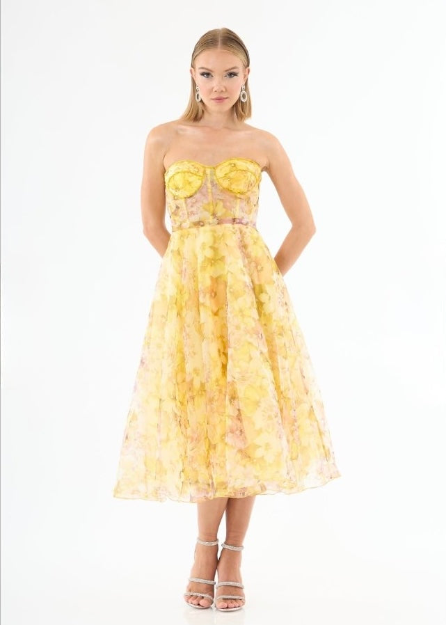 Yellow Fiorella Floral Corset Dress