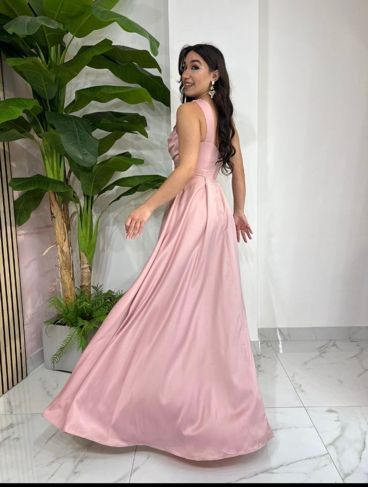 Pink Aurora One Shoulder Satin Dress