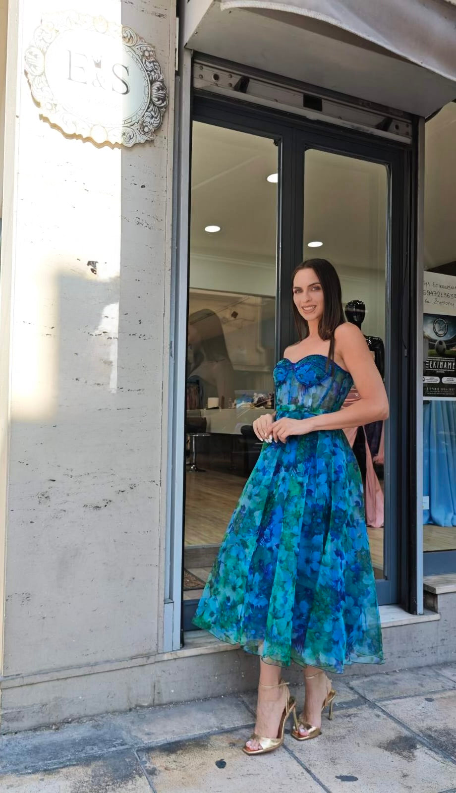 Blue Fiorella Floral Corset Dress