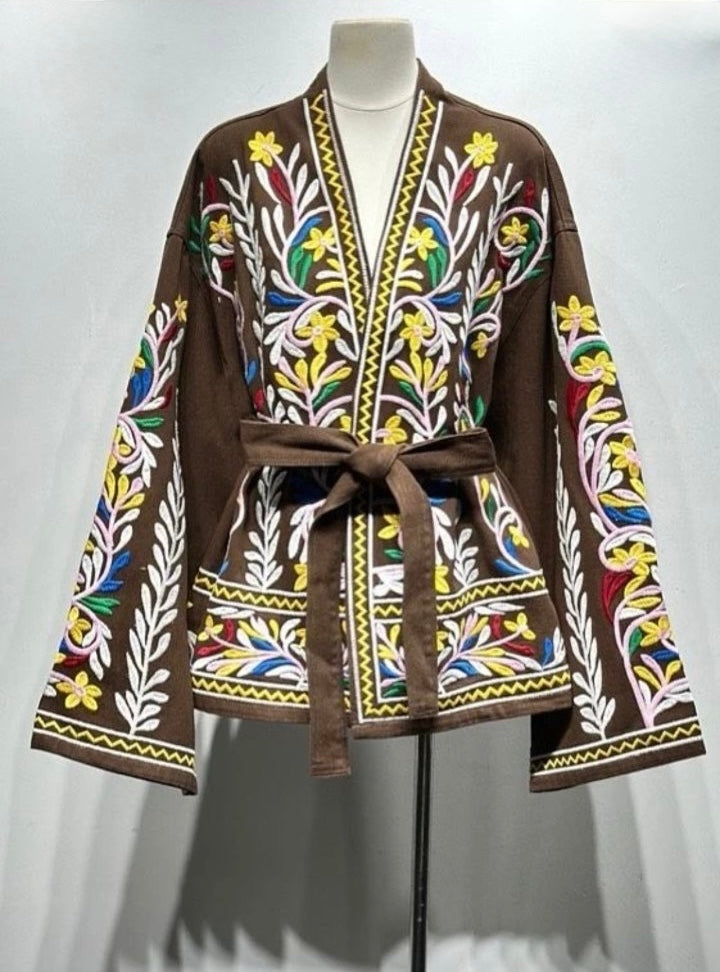 Chocolate Sahara Embroidered Denim Jacket