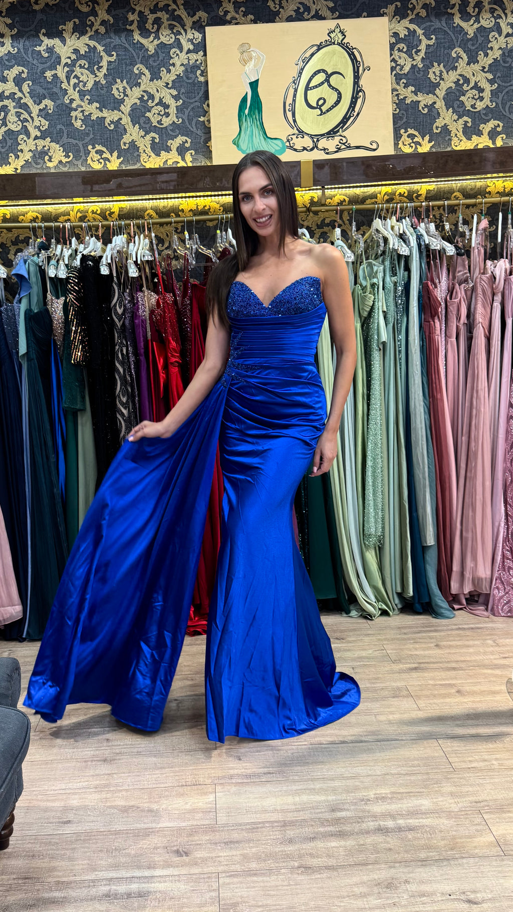 Royal Blue Bianca Embellished Satin Dress