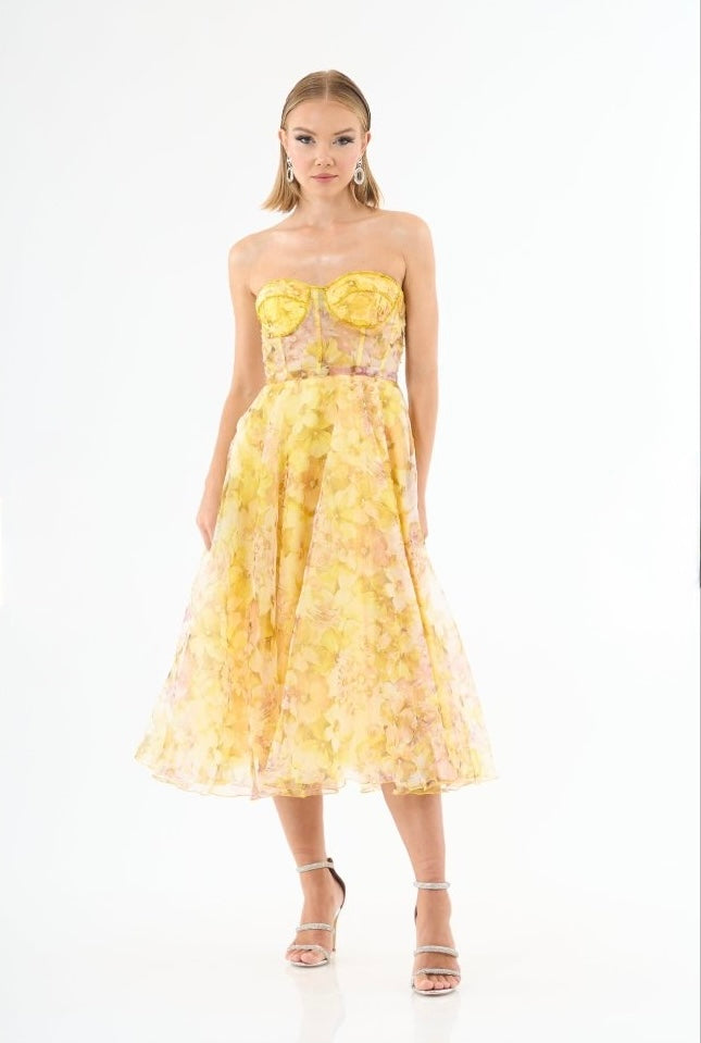 Yellow Fiorella Floral Corset Dress