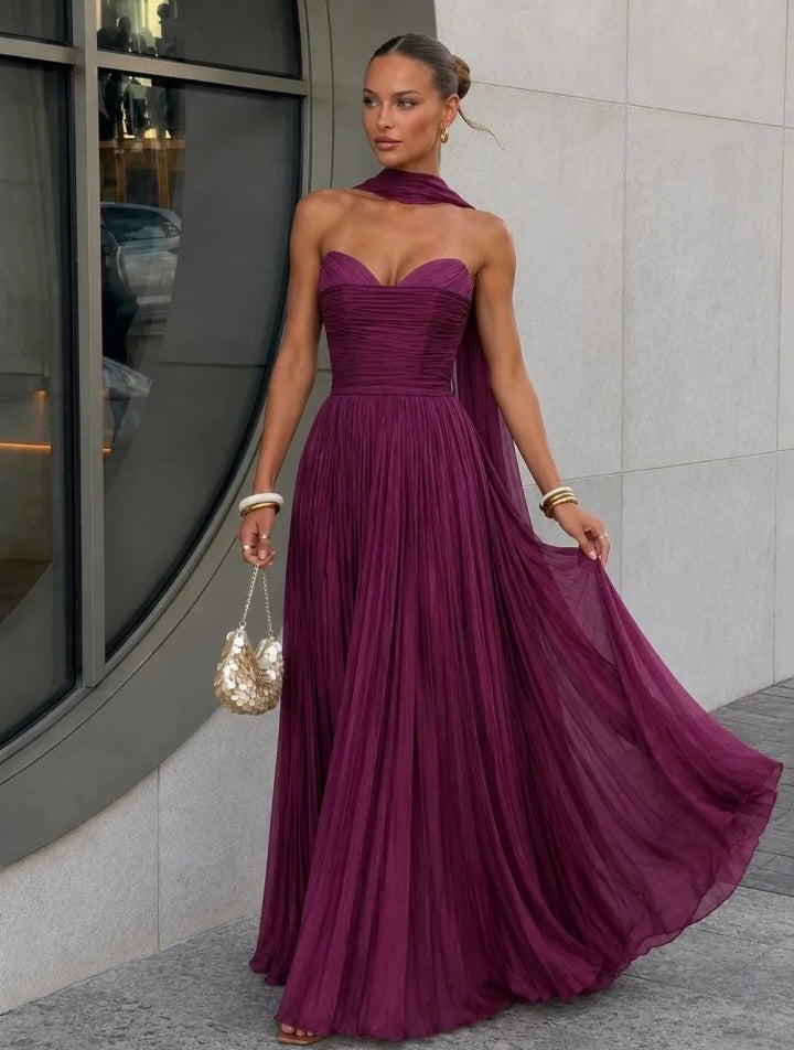 Blue Valentina Pleated Maxi Dress