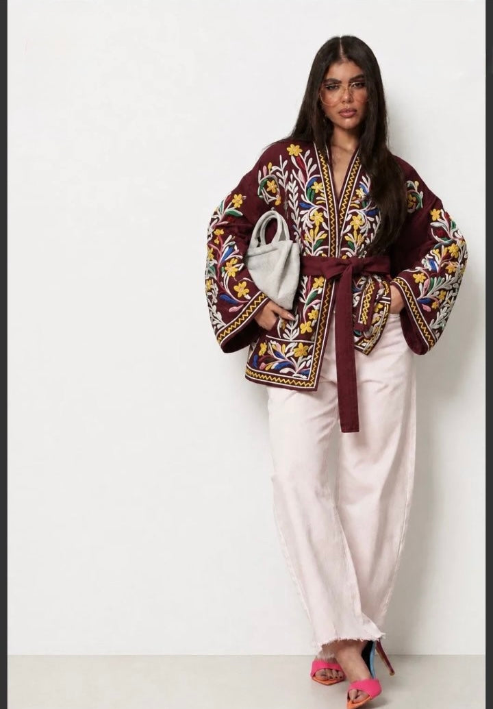 Burgundy Sahara Denim Kimono