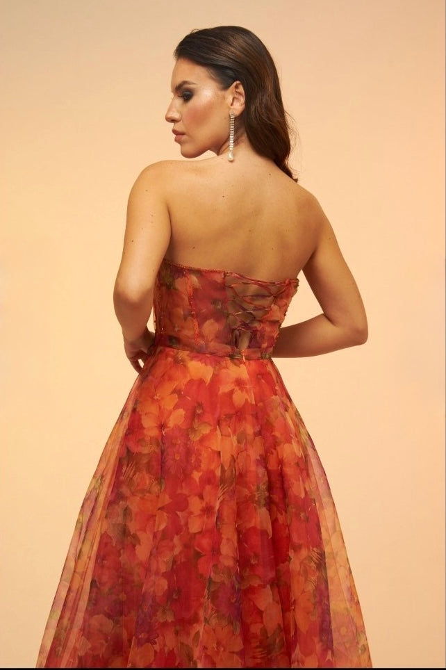 Orange Fiorella Floral Corset Dress