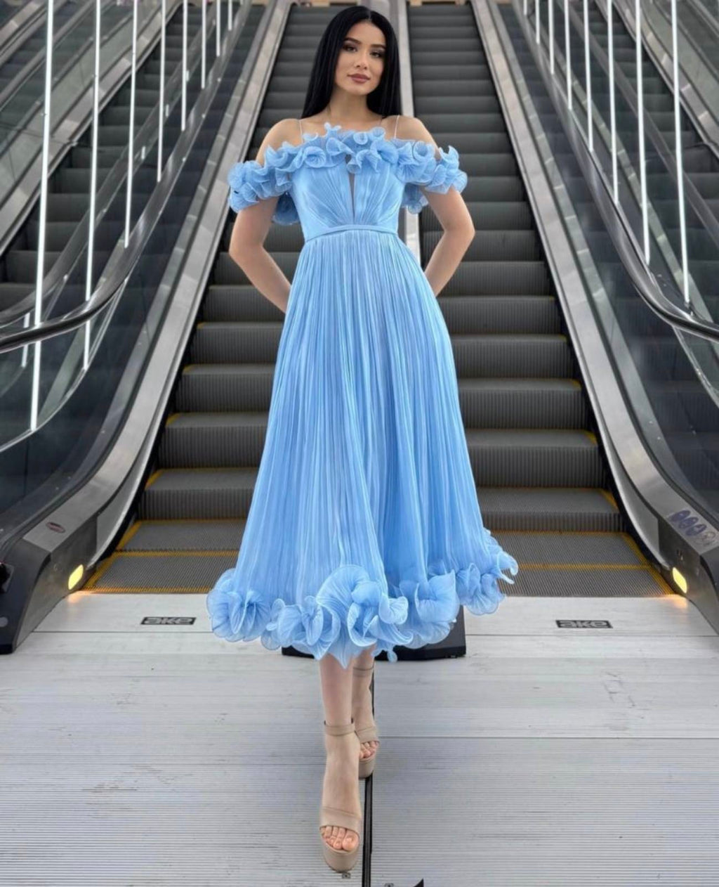 Flora Ruffle Dress – Light Blue