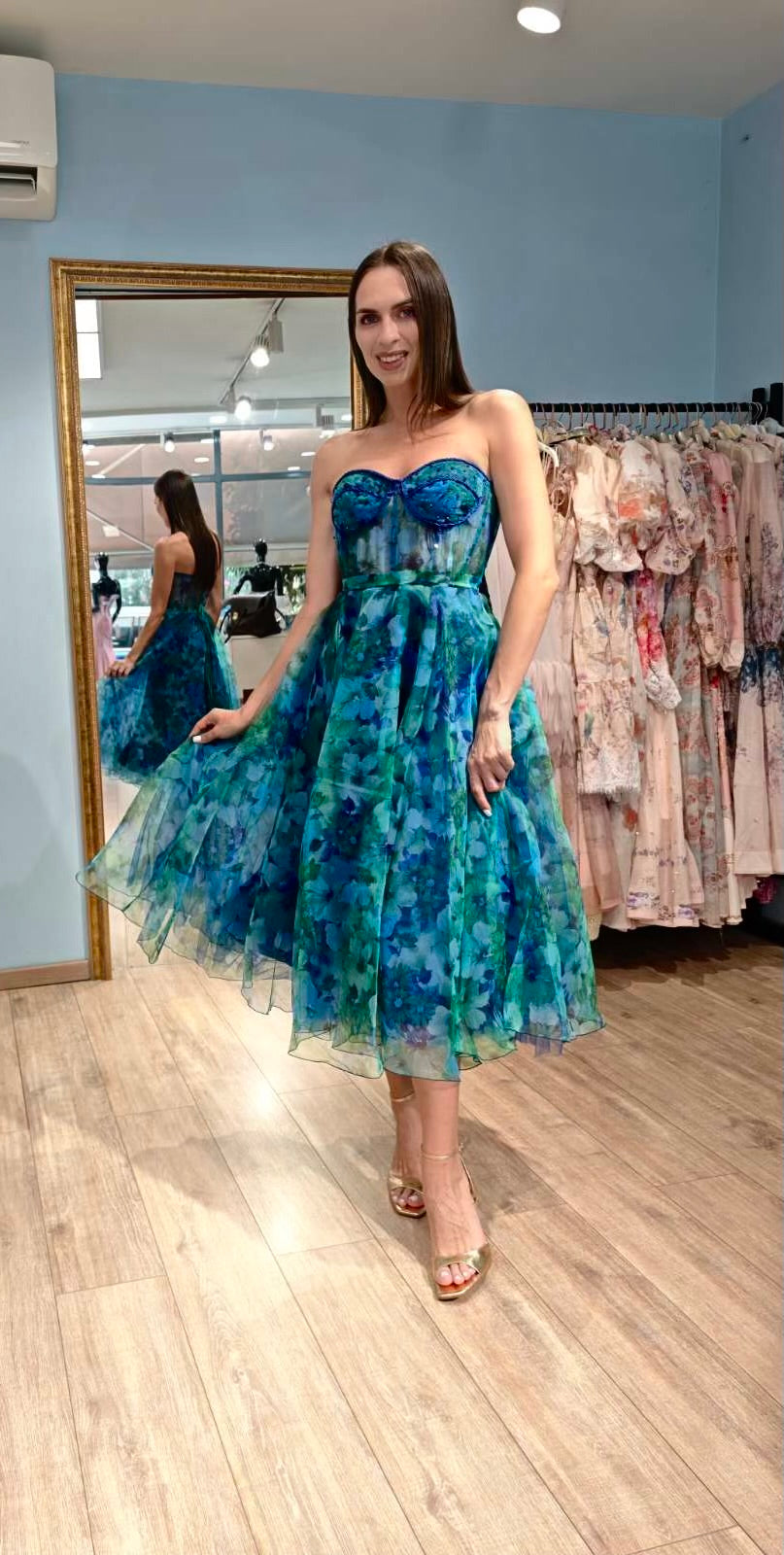 Royal Blue Fiorella Floral Corset Dress
