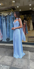 Blue Valentina Pleated Maxi Dress