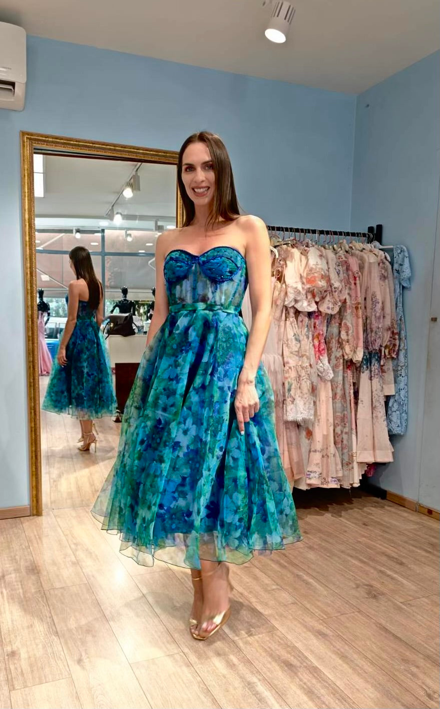 Royal Blue Fiorella Floral Corset Dress