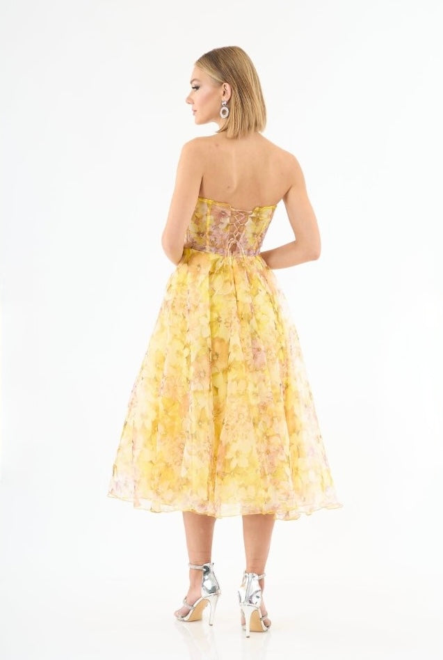 Yellow Fiorella Floral Corset Dress