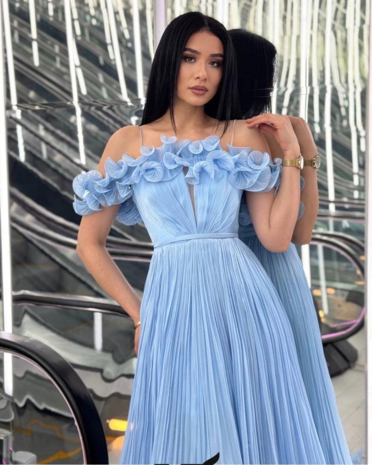 Flora Ruffle Dress – Light Blue