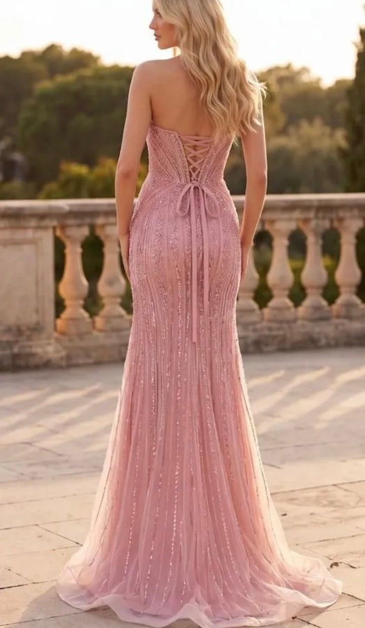 Pink Aurelia Beaded Mermaid Dress