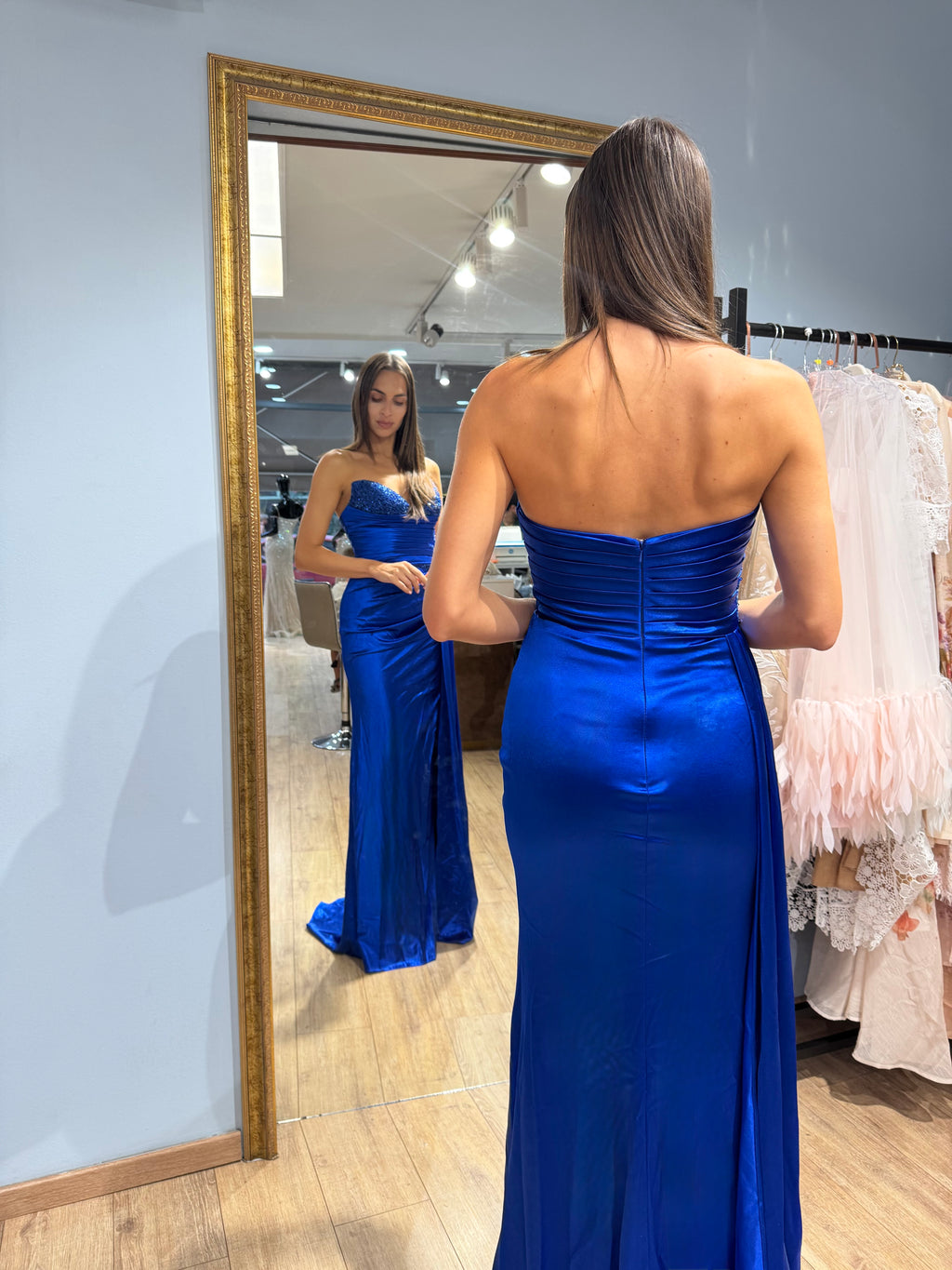Royal Blue Bianca Embellished Satin Dress