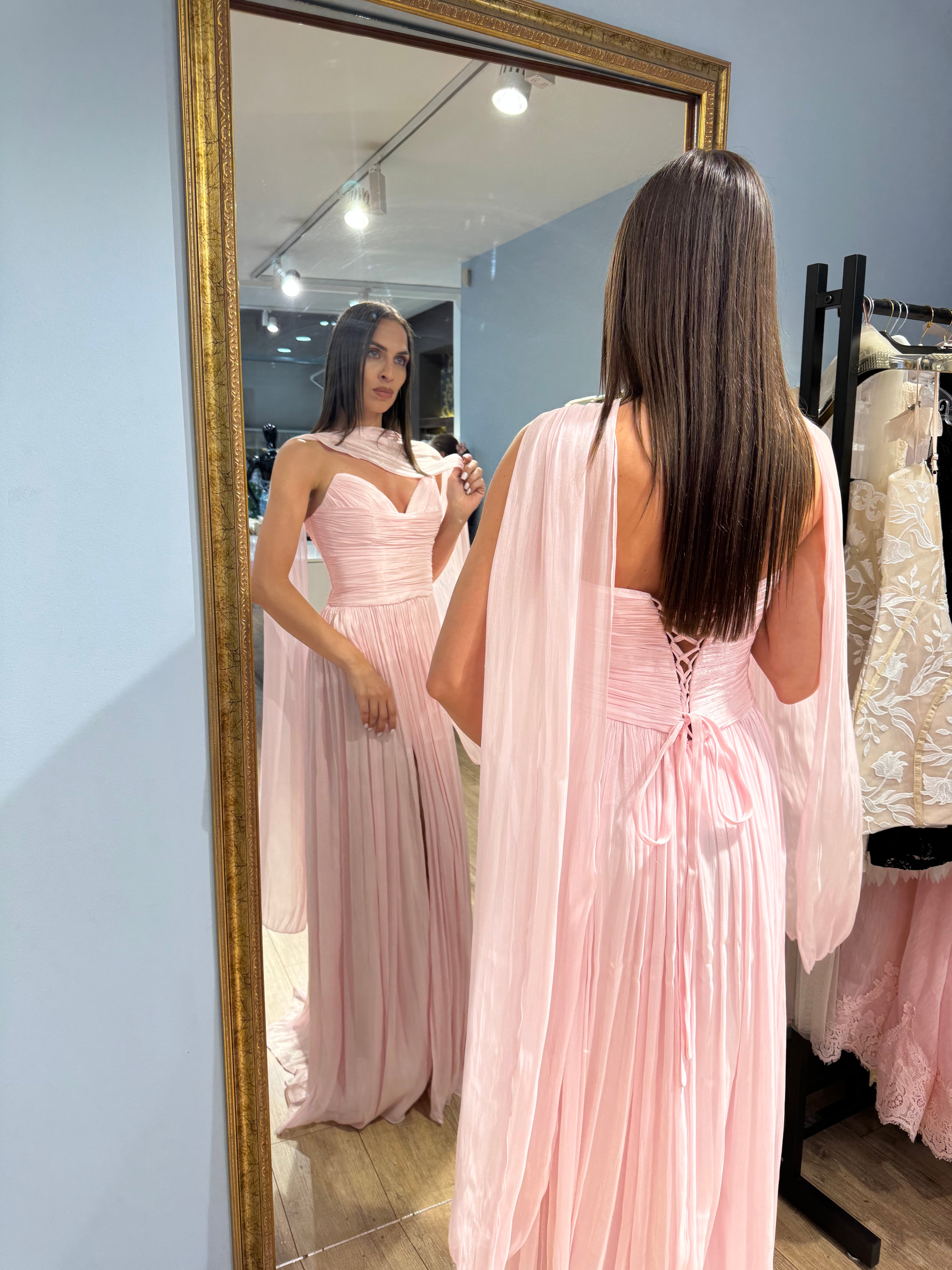 Light Pink Valentina Pleated Maxi Dress