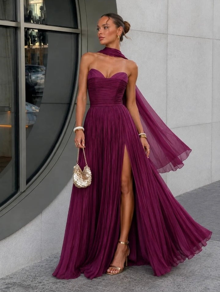 Petrol Valentina Pleated Maxi Dress