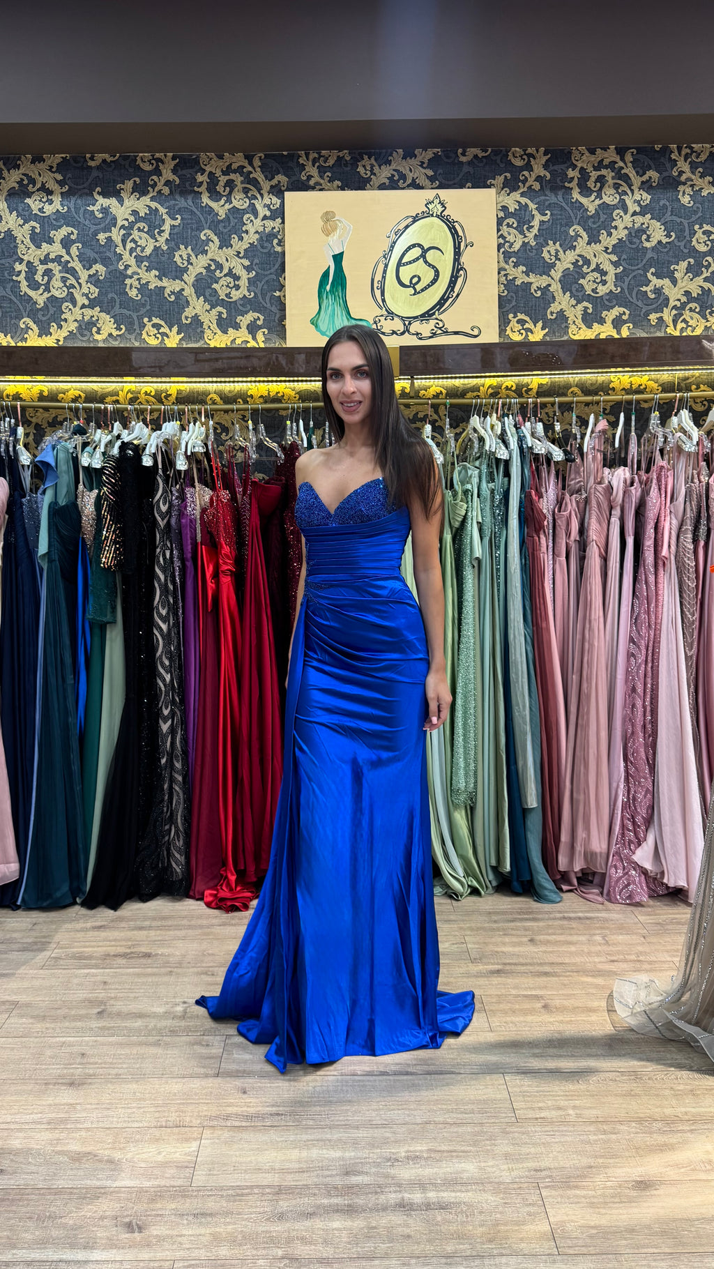 Royal Blue Bianca Embellished Satin Dress