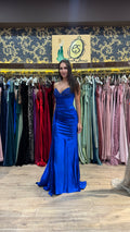 Royal Blue Bianca Embellished Satin Dress