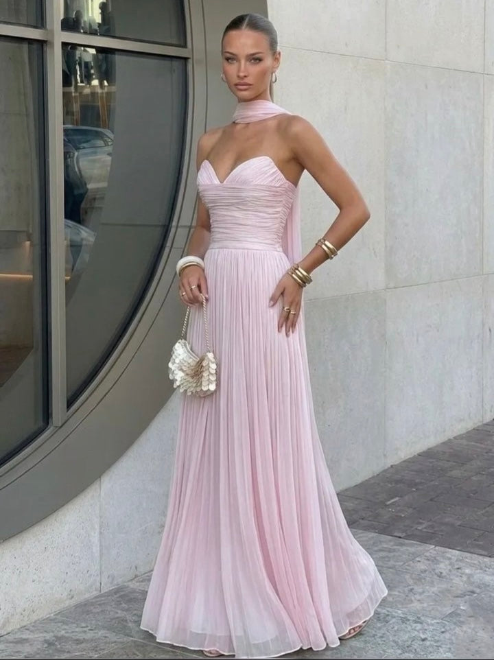 Blue Valentina Pleated Maxi Dress
