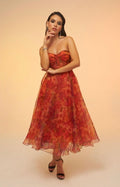 Orange Fiorella Floral Corset Dress