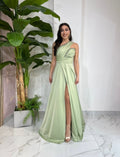 Mint Aurora One Shoulder Satin Dress