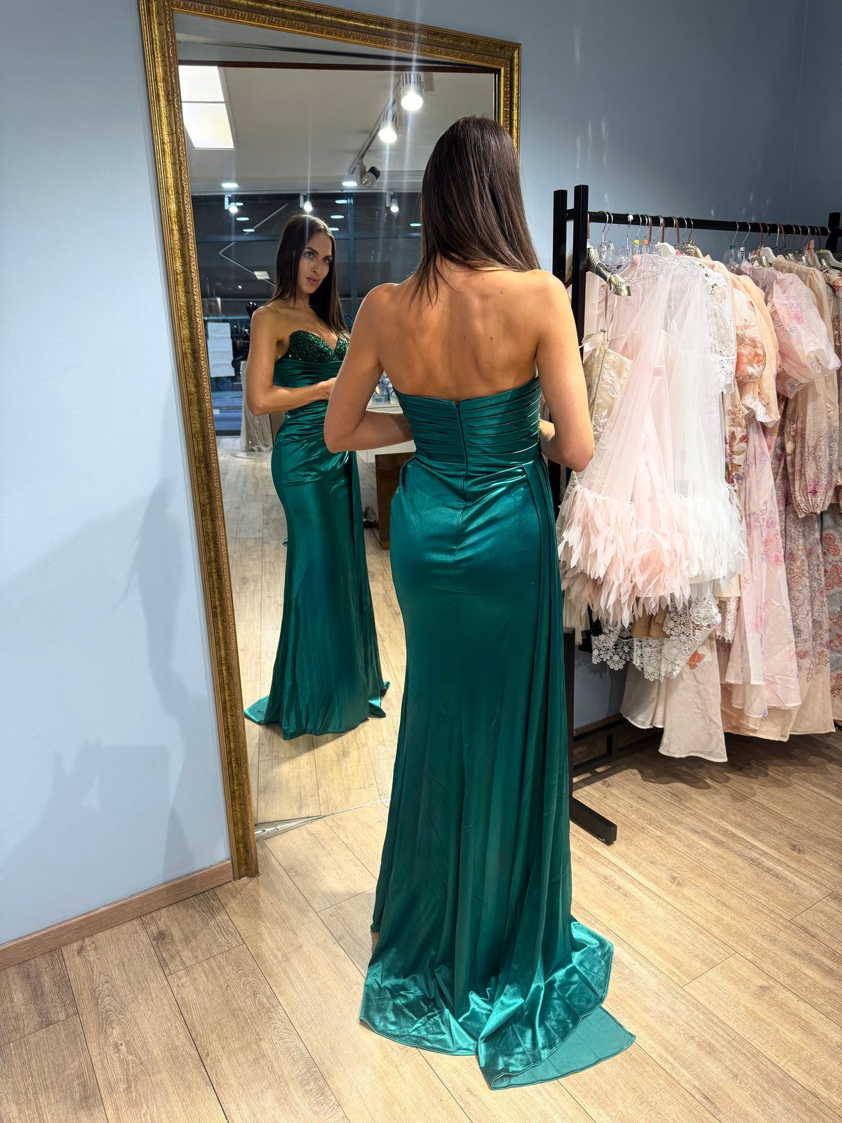 Emerald Bianca Embellished Satin Dress