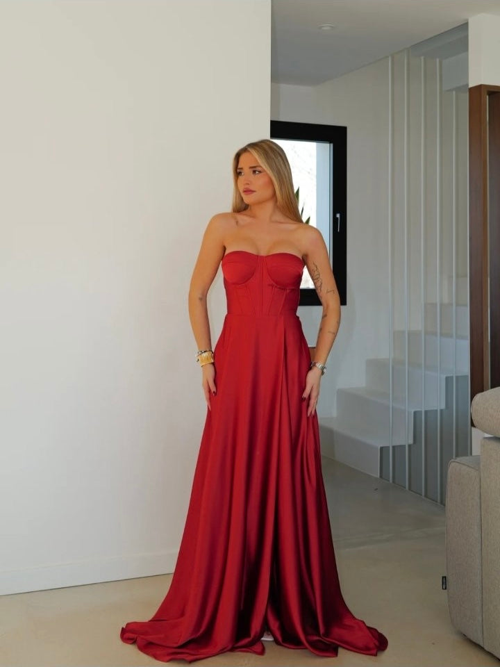 Cherry Camille Corset Maxi Dress