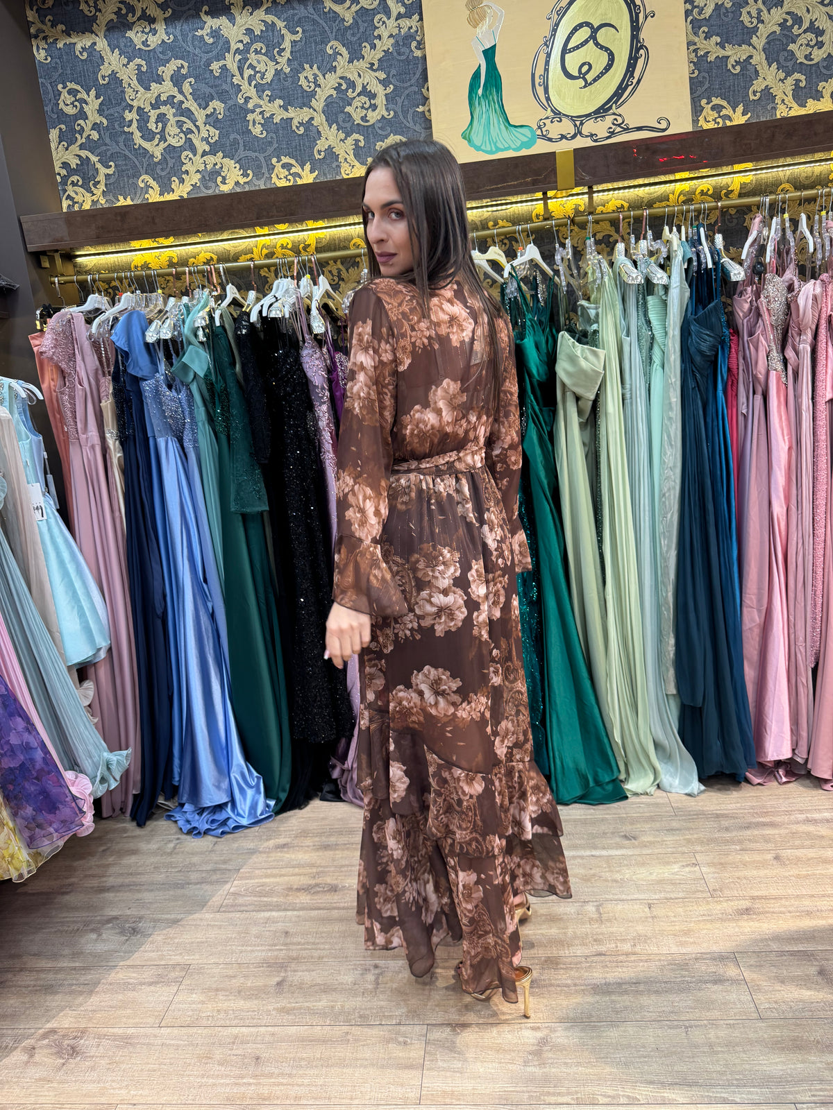 Brown Blossom Maxi Dress