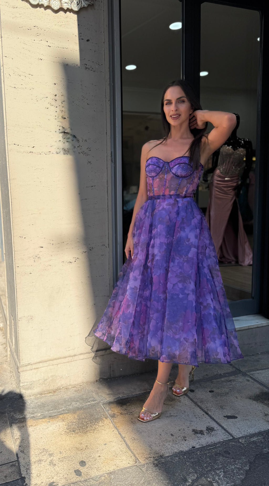 Blue Fiorella Floral Corset Dress