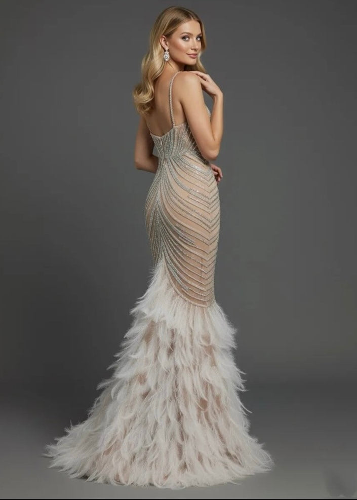Champagne Ophelia Crystal Feather Dress