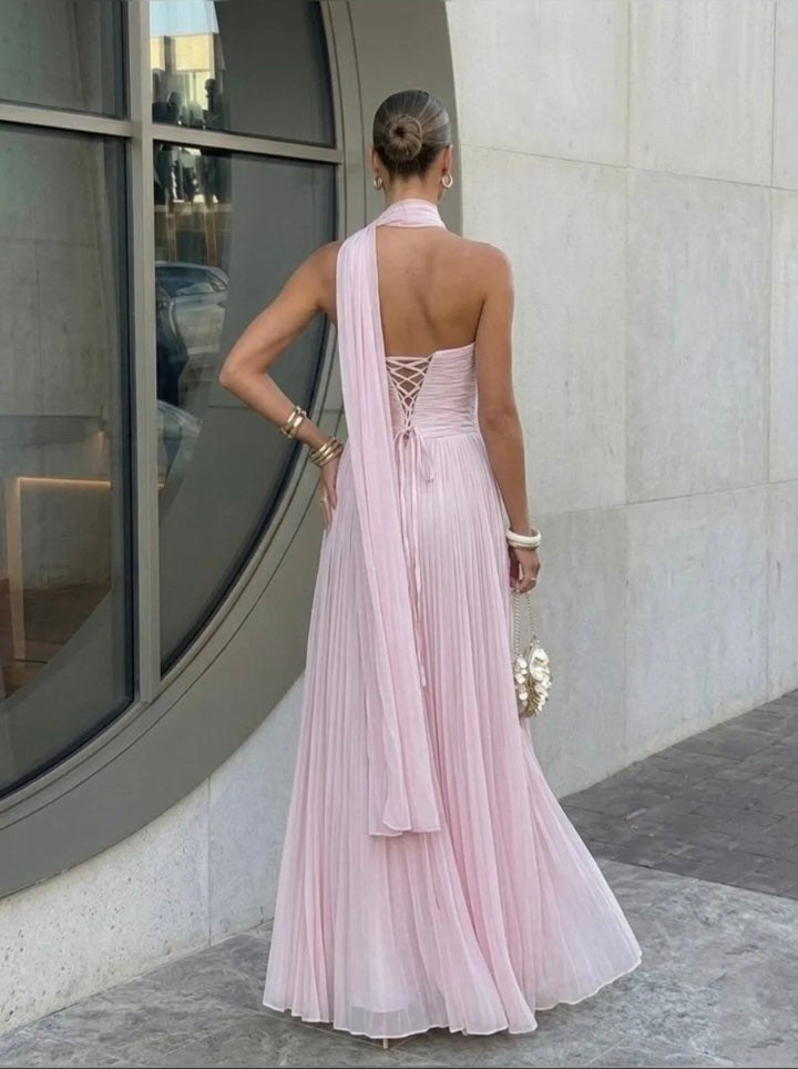 Light Pink Valentina Pleated Maxi Dress