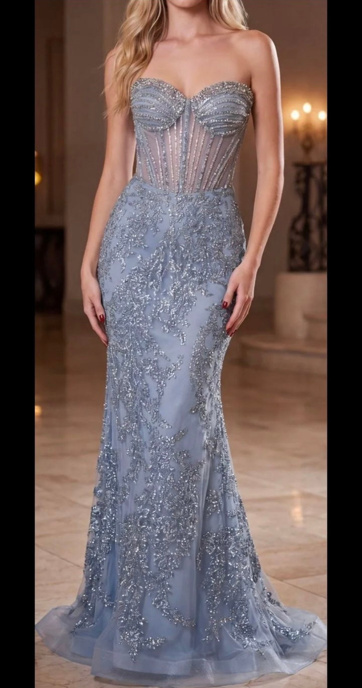 Estelle Embellished Dress – Light Blue