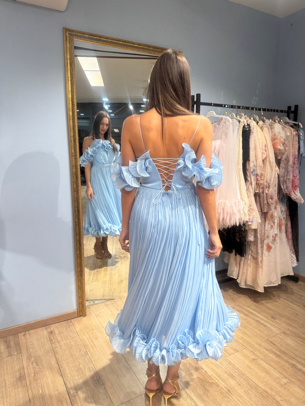 Flora Ruffle Dress – Light Blue
