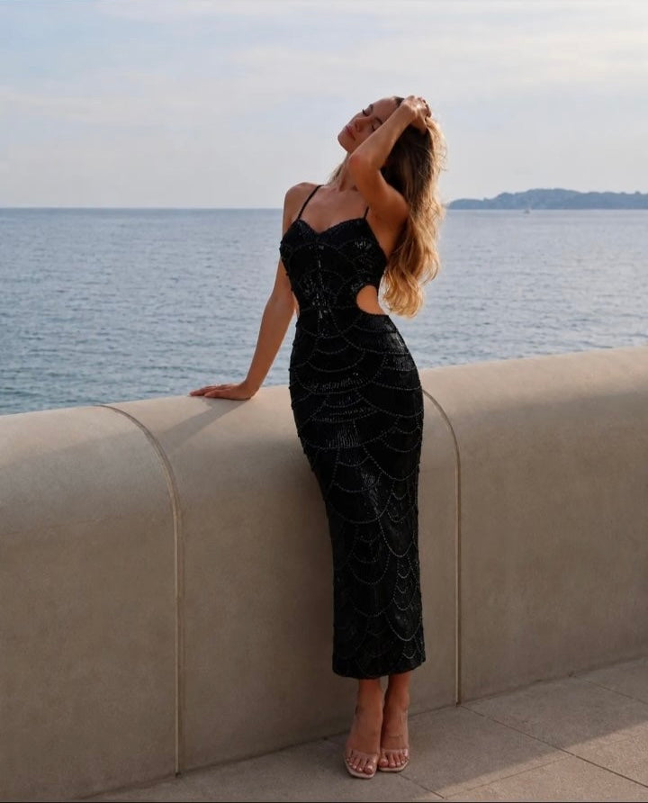 Selene Black Beaded Dress