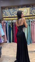 Black Bianca Embellished Satin Dress
