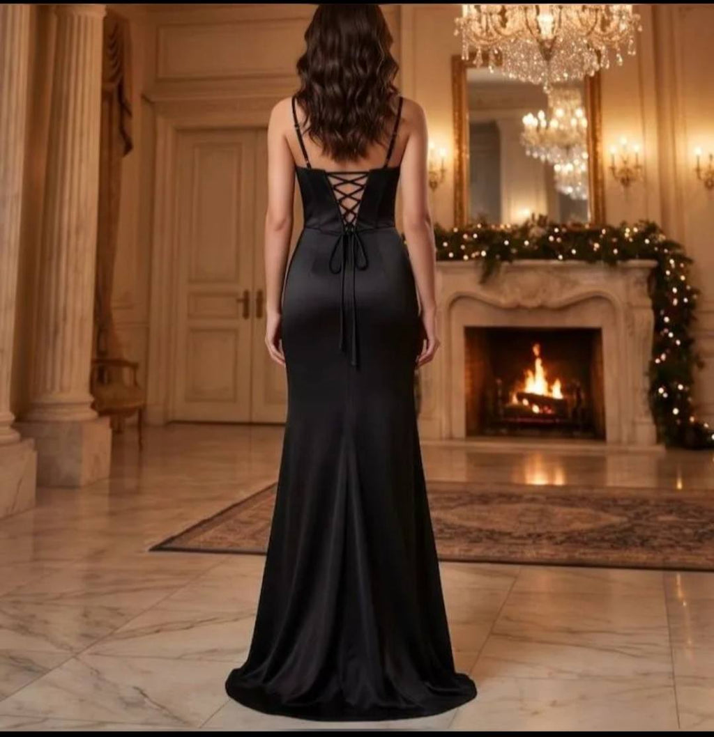 Black Crystal Corset Maxi Dress