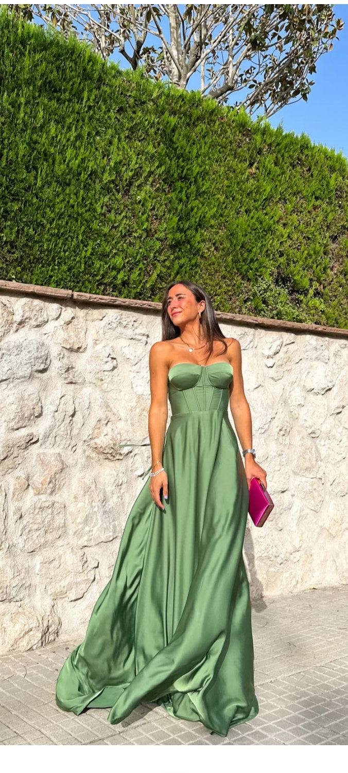Green Camille Corset Maxi Dress