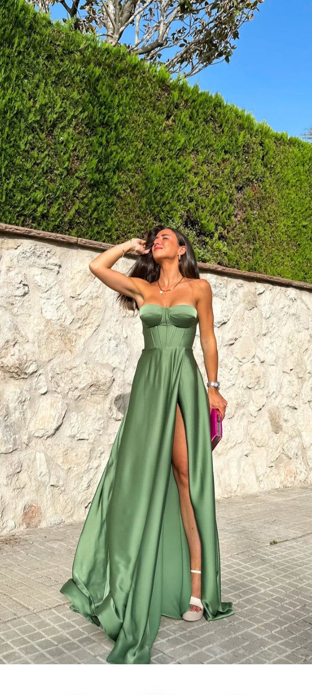 Green Camille Corset Maxi Dress