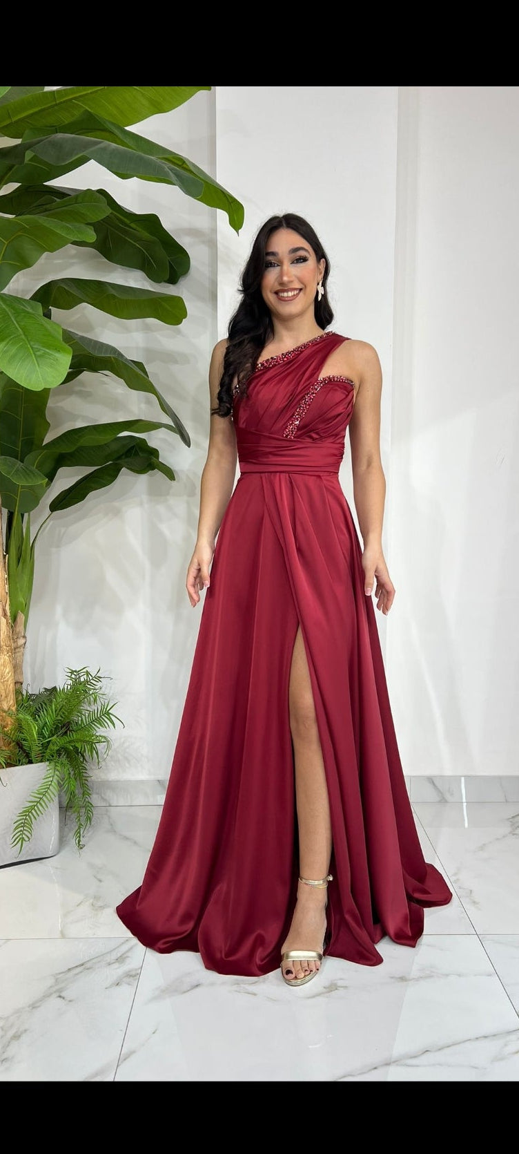 Red Aurora One Shoulder Satin Dress