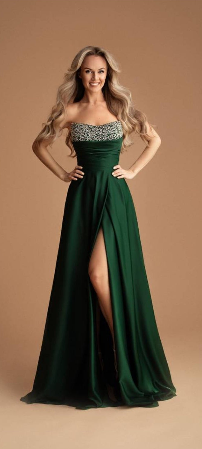Evera – Green Satin Corset Gown