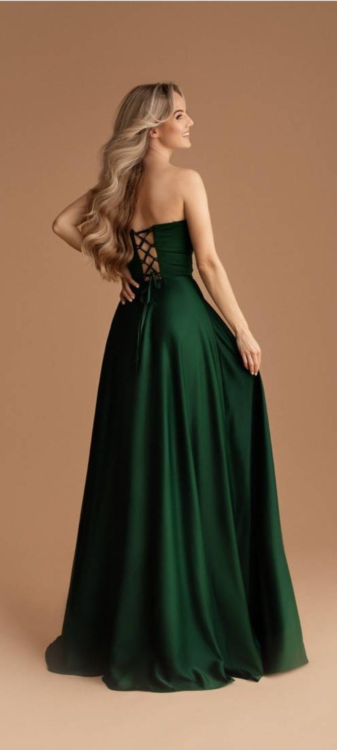 Evera – Green Satin Corset Gown