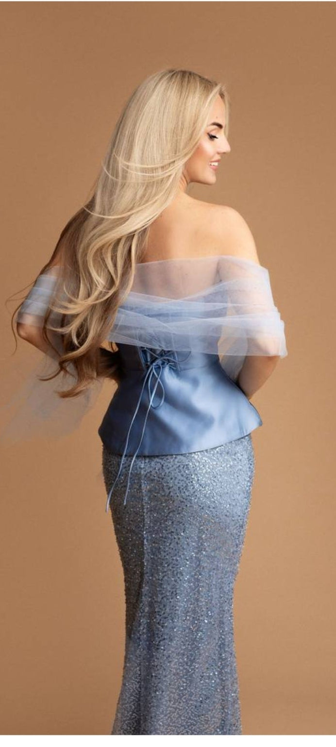 Blue Grey Elegance Mermaid Evening Gown