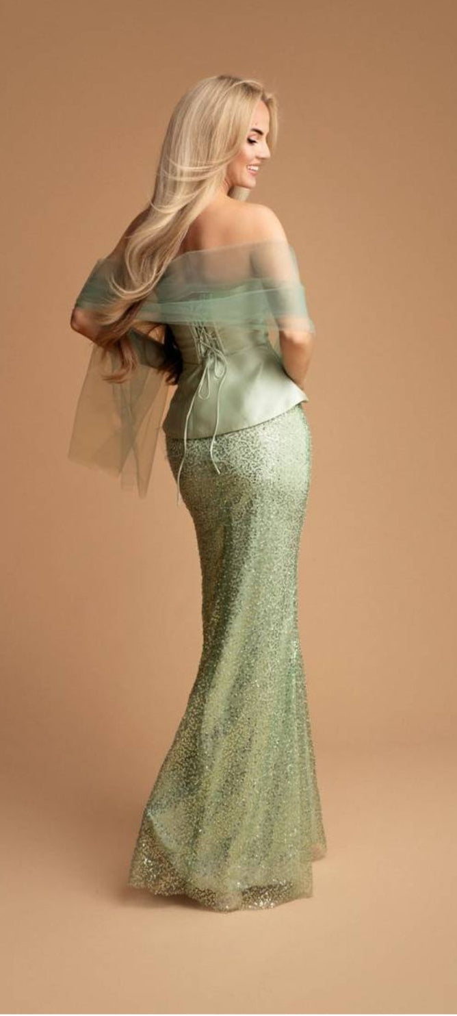 Sage Elegance – Mermaid Evening Gown