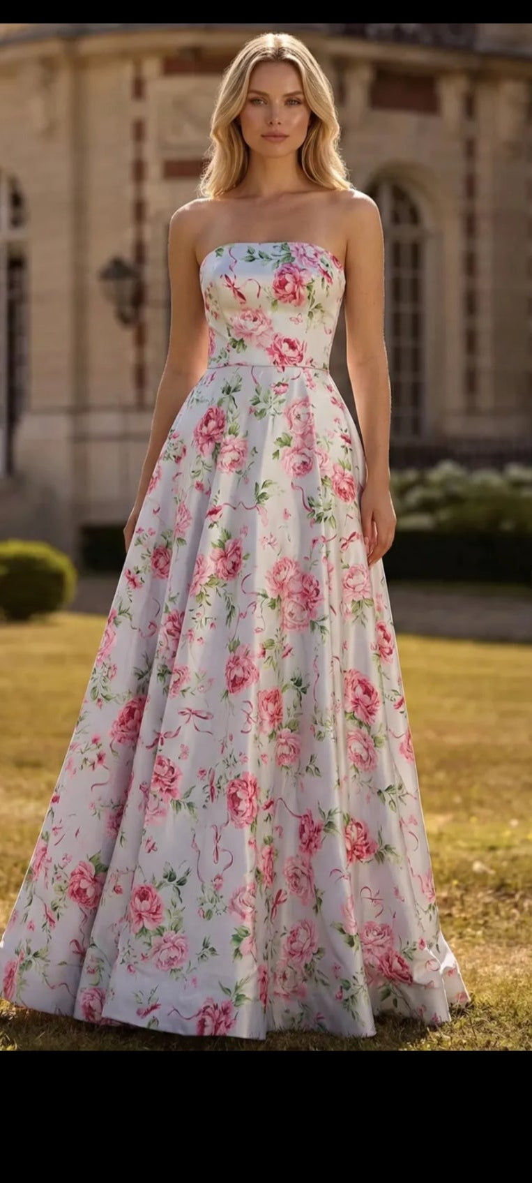 Rosalie Gown | Strapless Floral Corset Maxi Dress