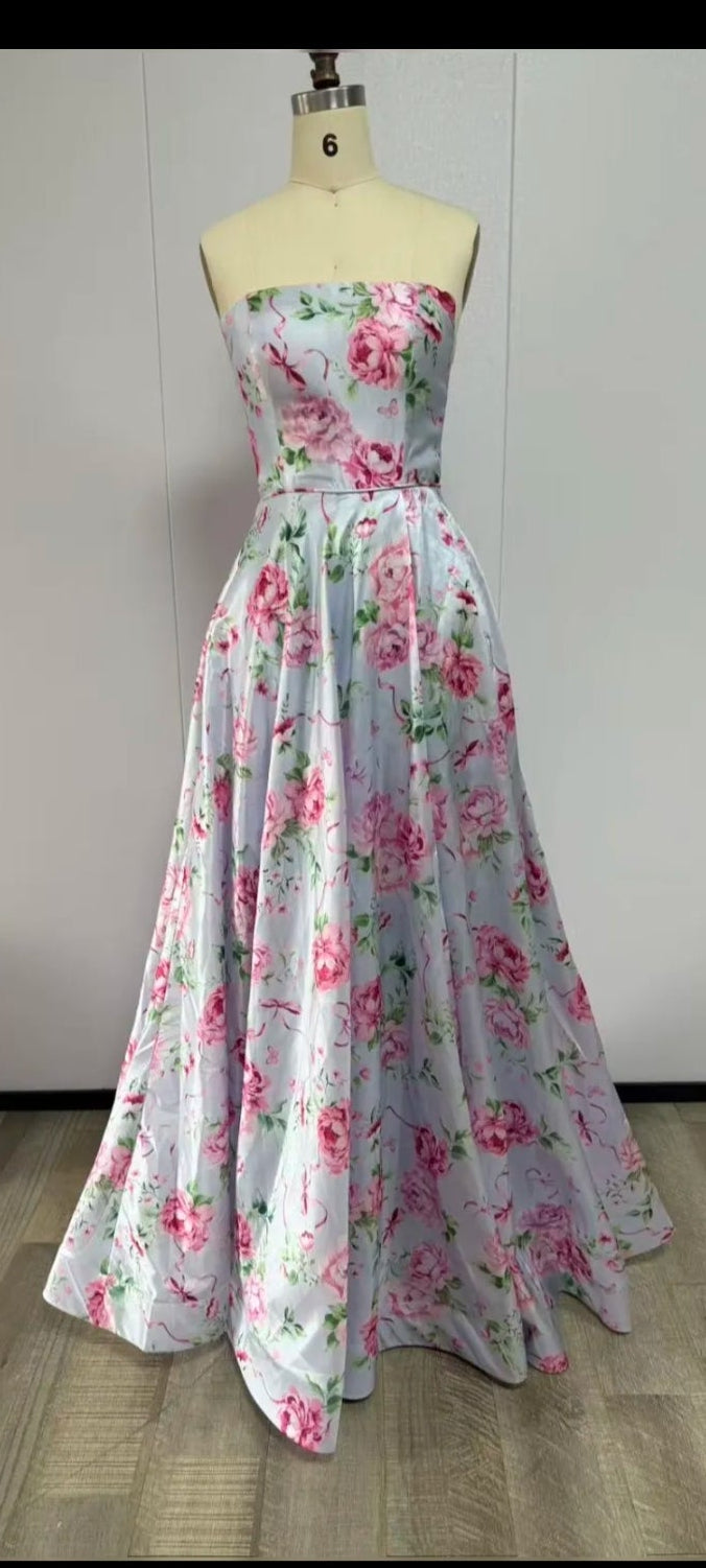 Rosalie Gown | Strapless Floral Corset Maxi Dress