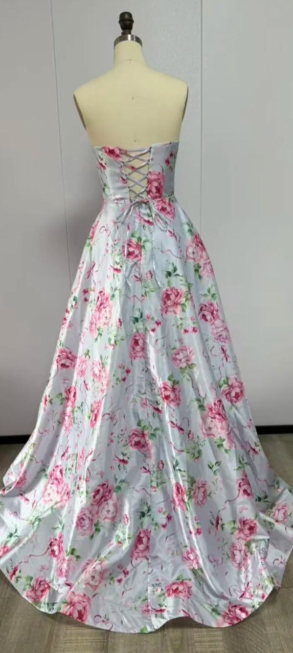 Rosalie Gown | Strapless Floral Corset Maxi Dress