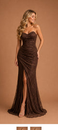 Allure Brown Lace Evening Gown