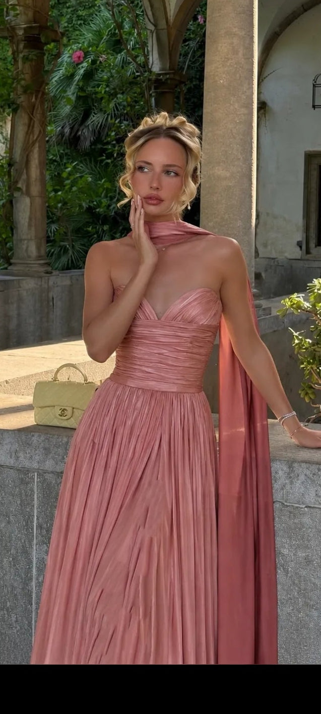 Dusty Pink Valentina Pleated Maxi Dress
