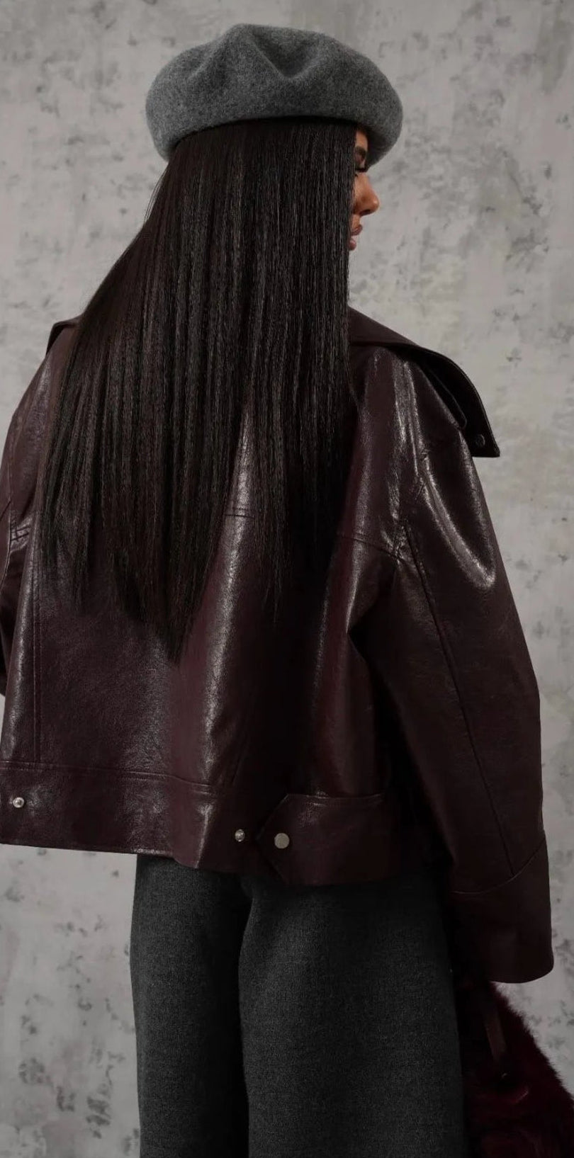Burgundy Icon Oversized Leather Biker Jacket “Aurelia”
