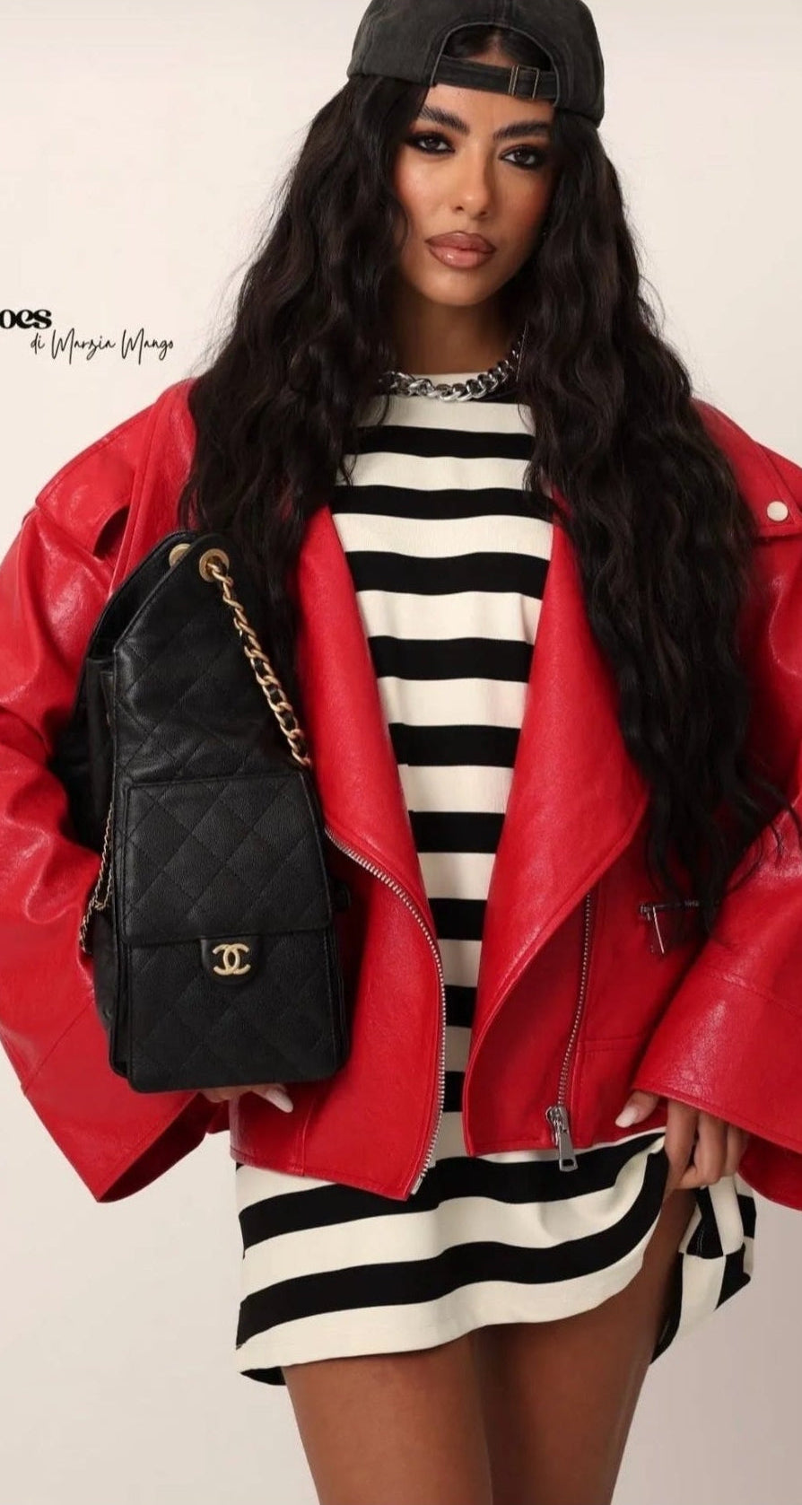 Red Icon Oversized Leather Biker Jacket “Aurelia”