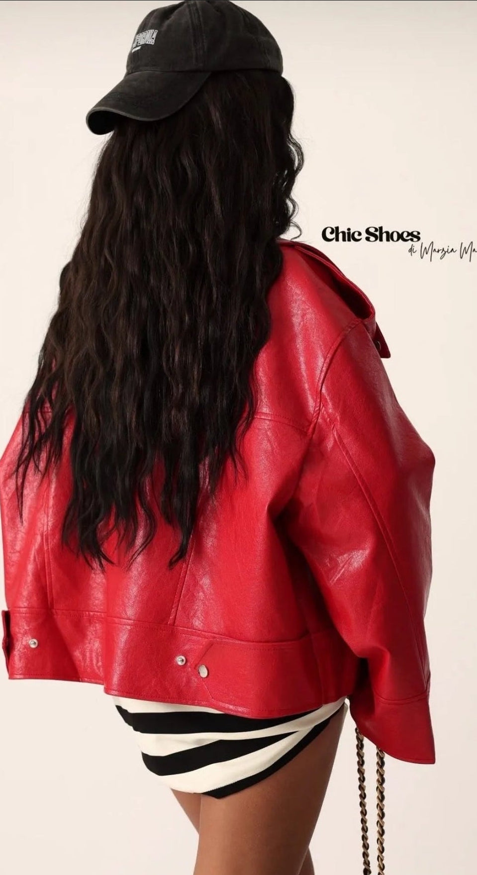 Red Icon Oversized Leather Biker Jacket “Aurelia”